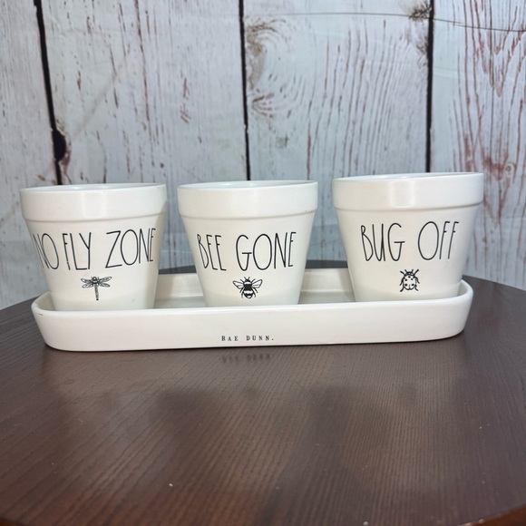 Rae Dunn Other - RAE DUN 4 piece set ceramics planters 3 planters and a tray perfect for herbs